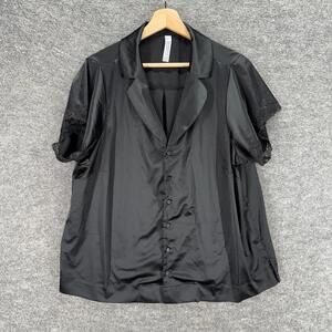 Cacique Sleepshirt Women 14/16 Black Button Up Collared Short Sleeve Solid